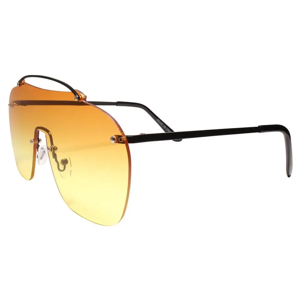 Rimless Mono Lens Brown Aviator Sunglasses